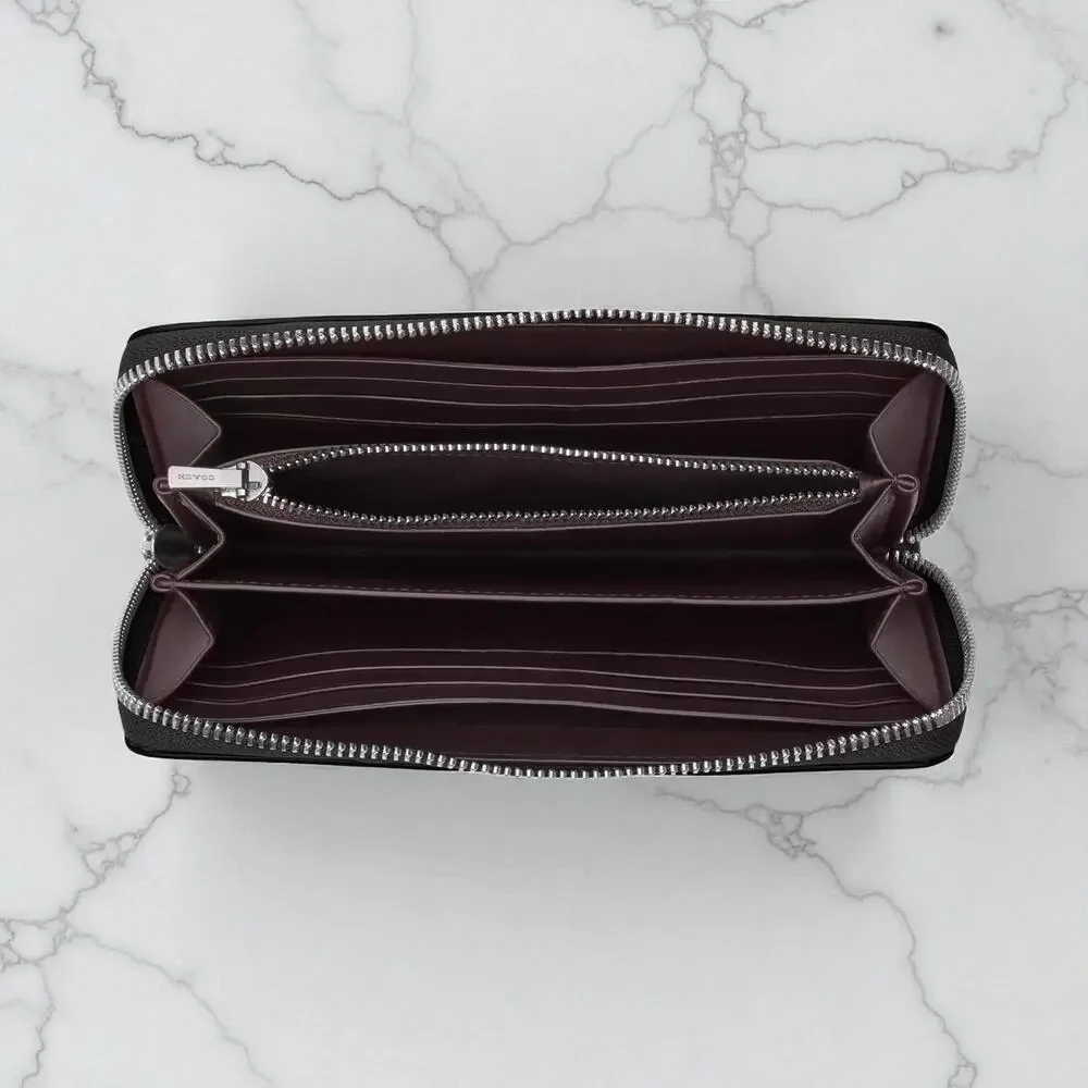 Coach Long Zip Around Wallet Silver/Black Leather CR623 NWT